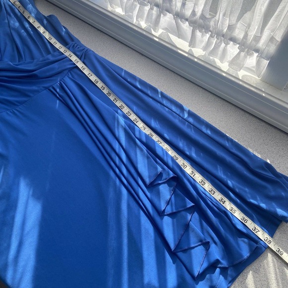 Alyx Limited Women's Medium A-Line Jersey Stretch Knit Dress Blue Surplice Flowy - Picture 10 of 12